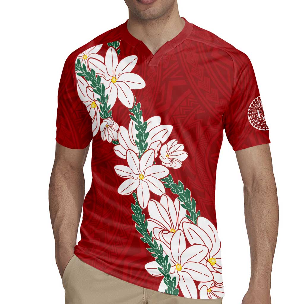 Ia Orana Tahiti Tiare Rugby Jersey Crimson Lei - Polynesian Pride