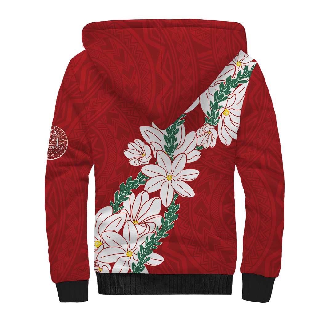Ia Orana Tahiti Tiare Sherpa Hoodie Crimson Lei - Polynesian Pride