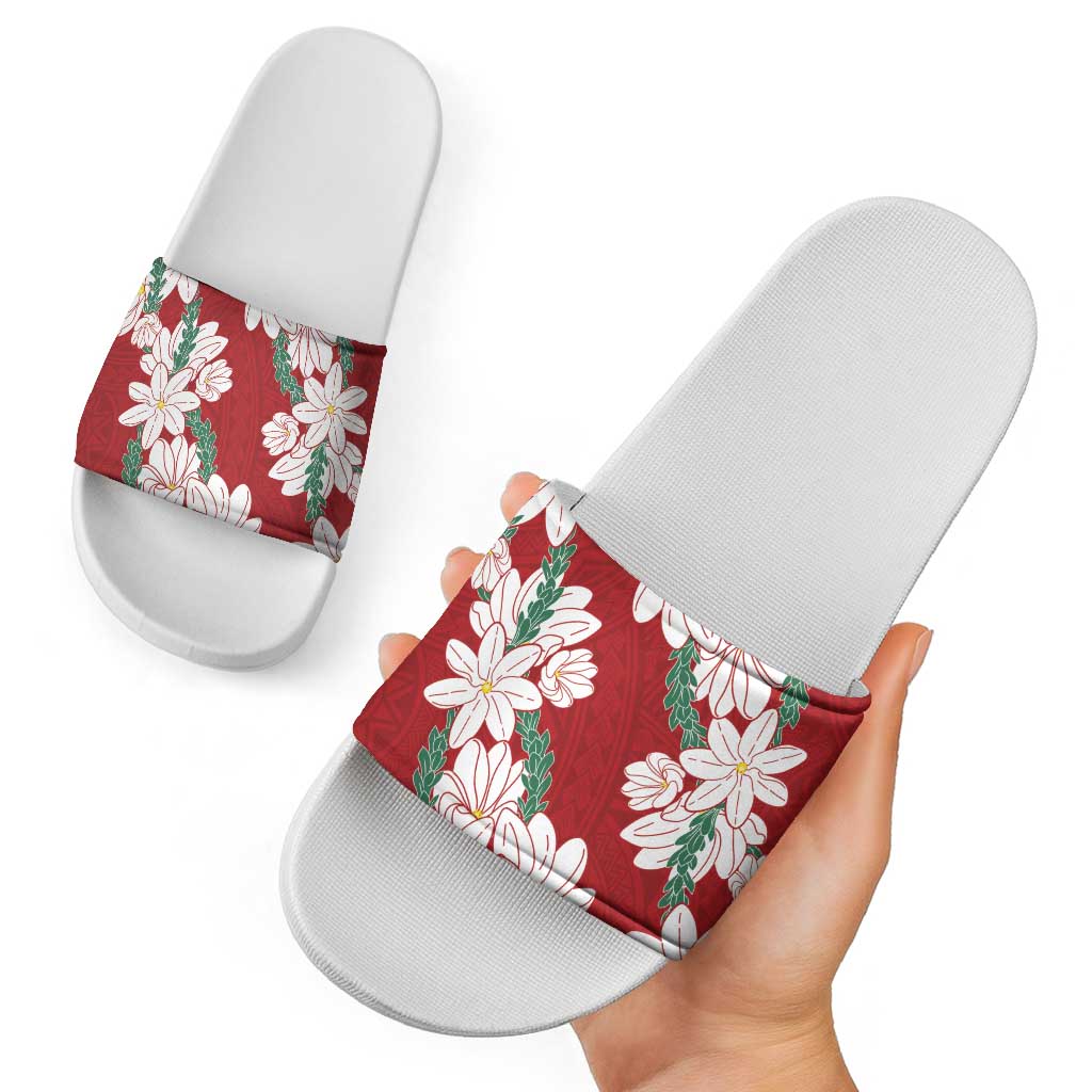 Ia Orana Tahiti Tiare Slide Sandals Crimson Lei - Polynesian Pride