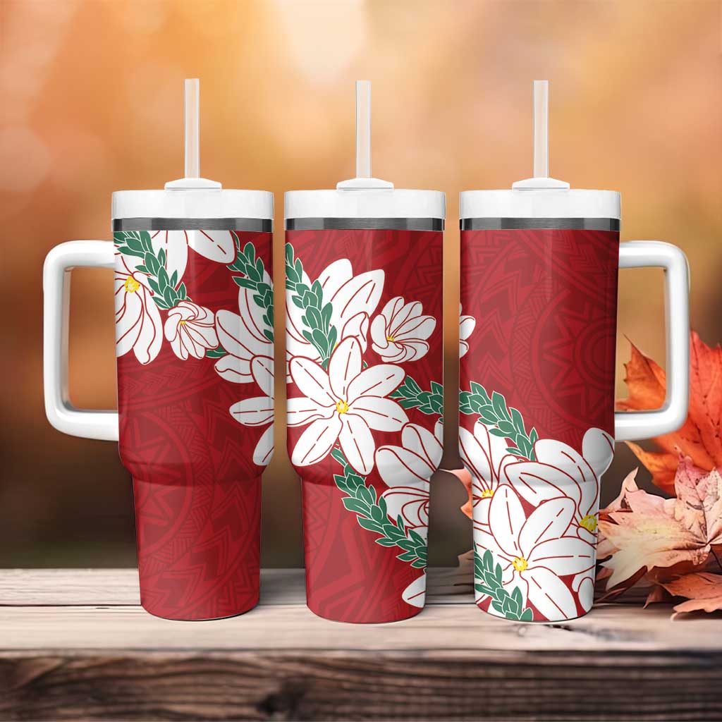 Ia Orana Tahiti Tiare Tumbler With Handle Crimson Lei - Polynesian Pride
