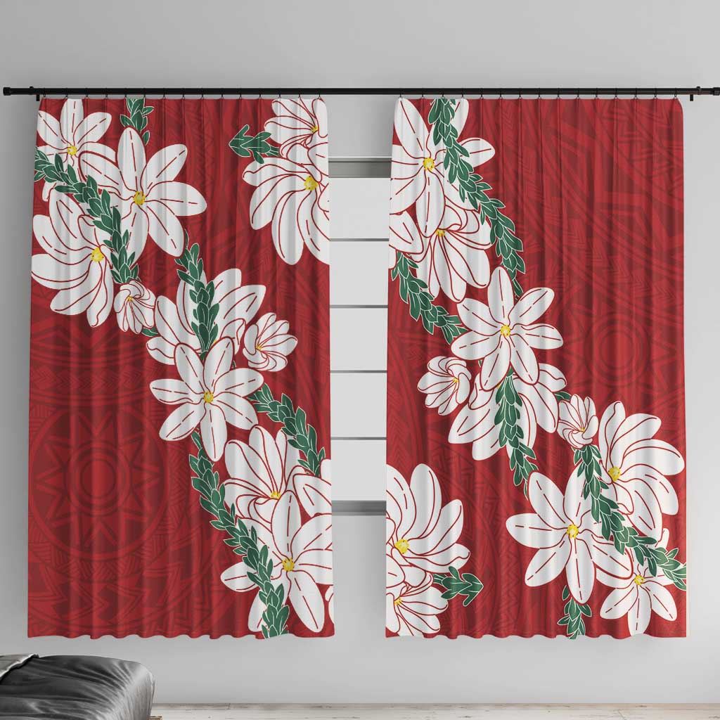 Ia Orana Tahiti Tiare Window Curtain Crimson Lei - Polynesian Pride