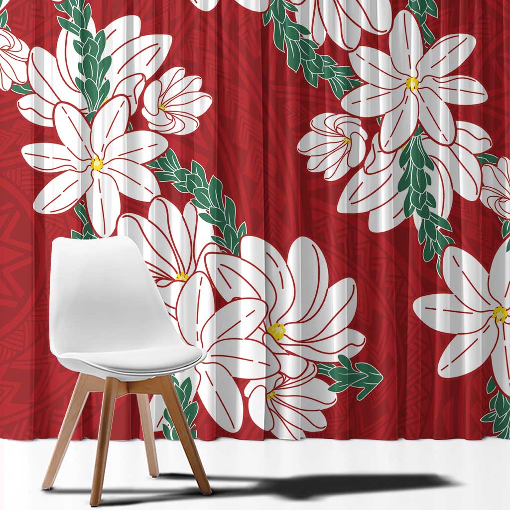 Ia Orana Tahiti Tiare Window Curtain Crimson Lei - Polynesian Pride
