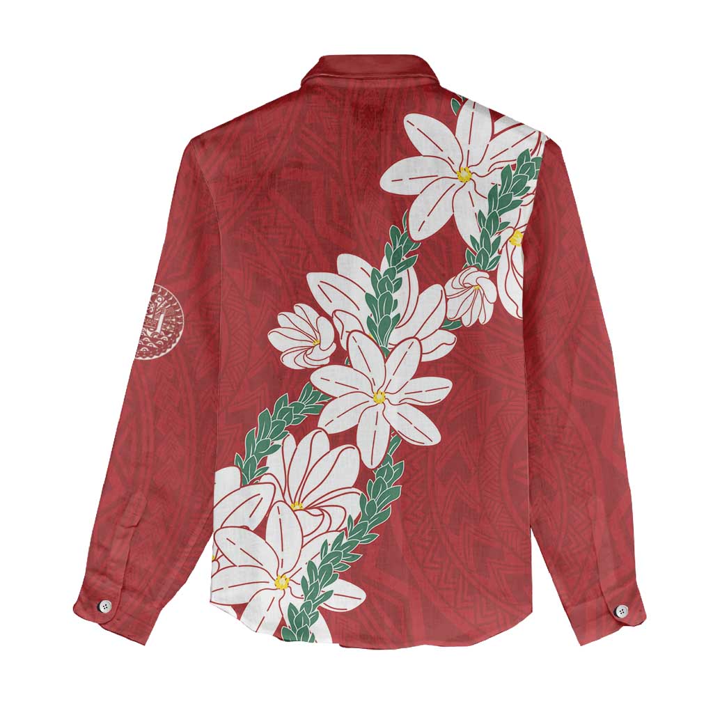 Ia Orana Tahiti Tiare Women Casual Shirt Crimson Lei - Polynesian Pride