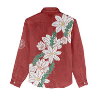 Ia Orana Tahiti Tiare Women Casual Shirt Crimson Lei - Polynesian Pride