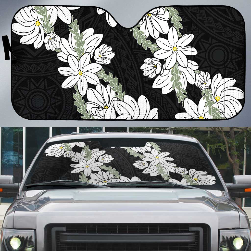Ia Orana Tahiti Tiare Auto Sun Shade Black Lei - Polynesian Pride