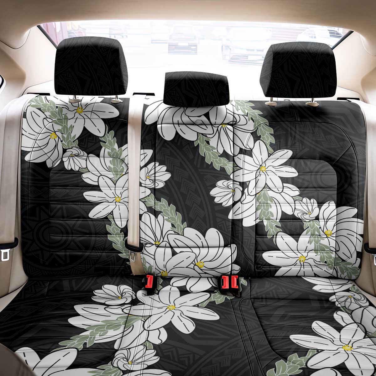 Ia Orana Tahiti Tiare Back Car Seat Cover Black Lei - Polynesian Pride