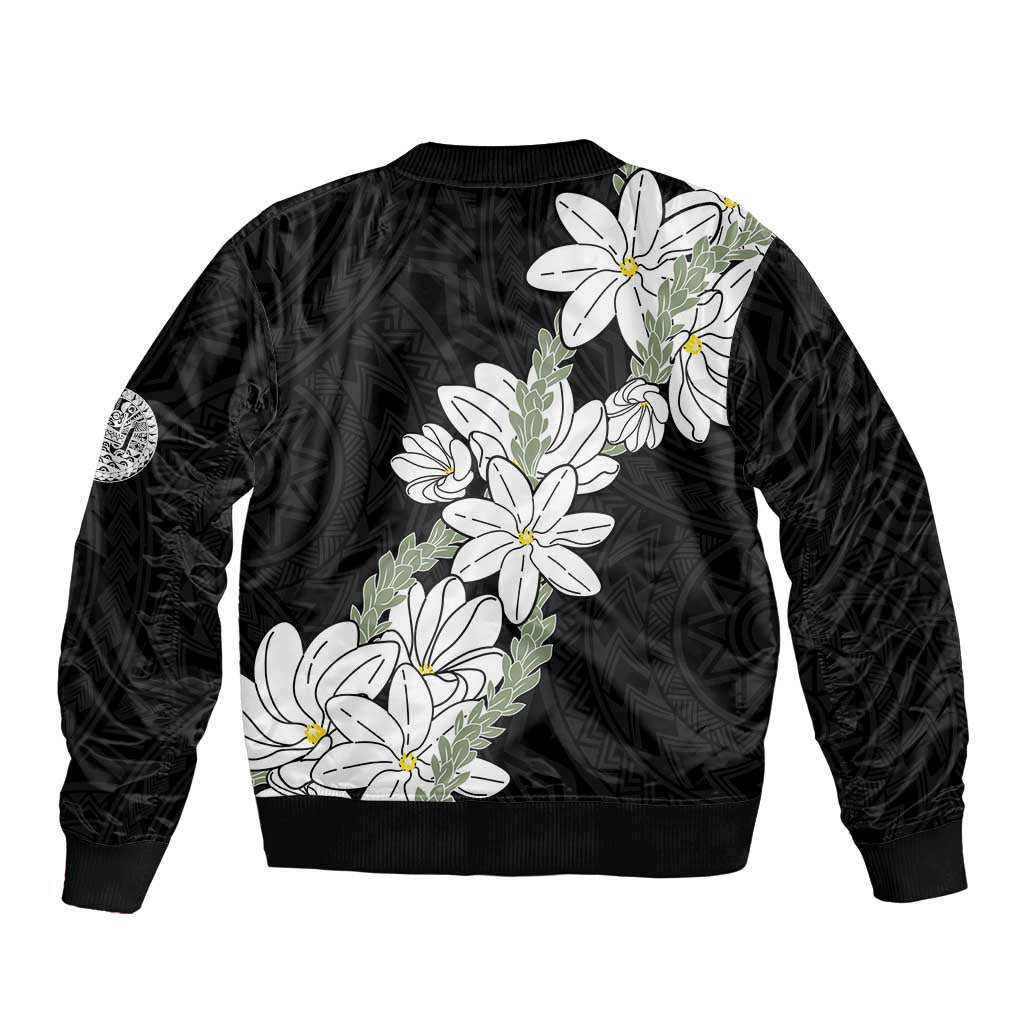 Ia Orana Tahiti Tiare Bomber Jacket Black Lei - Polynesian Pride