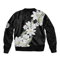 Ia Orana Tahiti Tiare Bomber Jacket Black Lei - Polynesian Pride