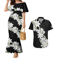 Ia Orana Tahiti Tiare Couples Matching Mermaid Dress and Hawaiian Shirt Black Lei LT7 Black - Polynesian Pride
