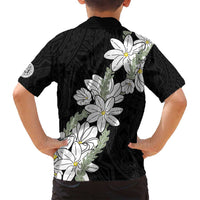 Ia Orana Tahiti Tiare Family Matching Off Shoulder Maxi Dress and Hawaiian Shirt Black Lei - Polynesian Pride