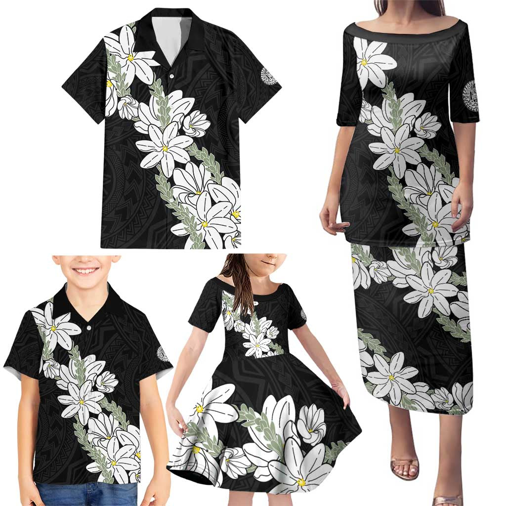 Ia Orana Tahiti Tiare Family Matching Puletasi and Hawaiian Shirt Black Lei - Polynesian Pride