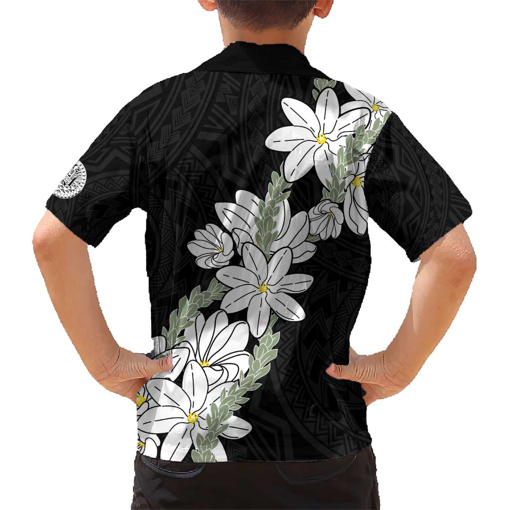 Ia Orana Tahiti Tiare Family Matching Short Sleeve Bodycon Dress and Hawaiian Shirt Black Lei - Polynesian Pride