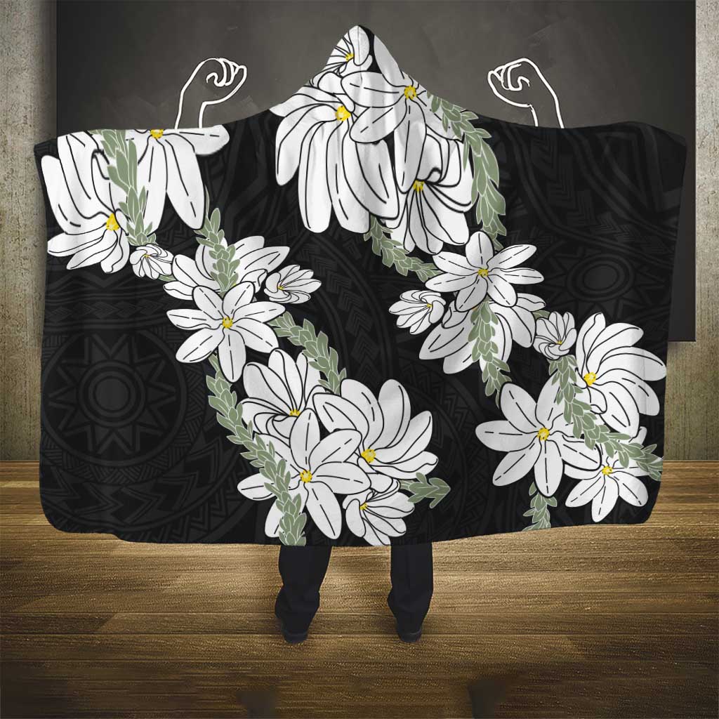Ia Orana Tahiti Tiare Hooded Blanket Black Lei - Polynesian Pride