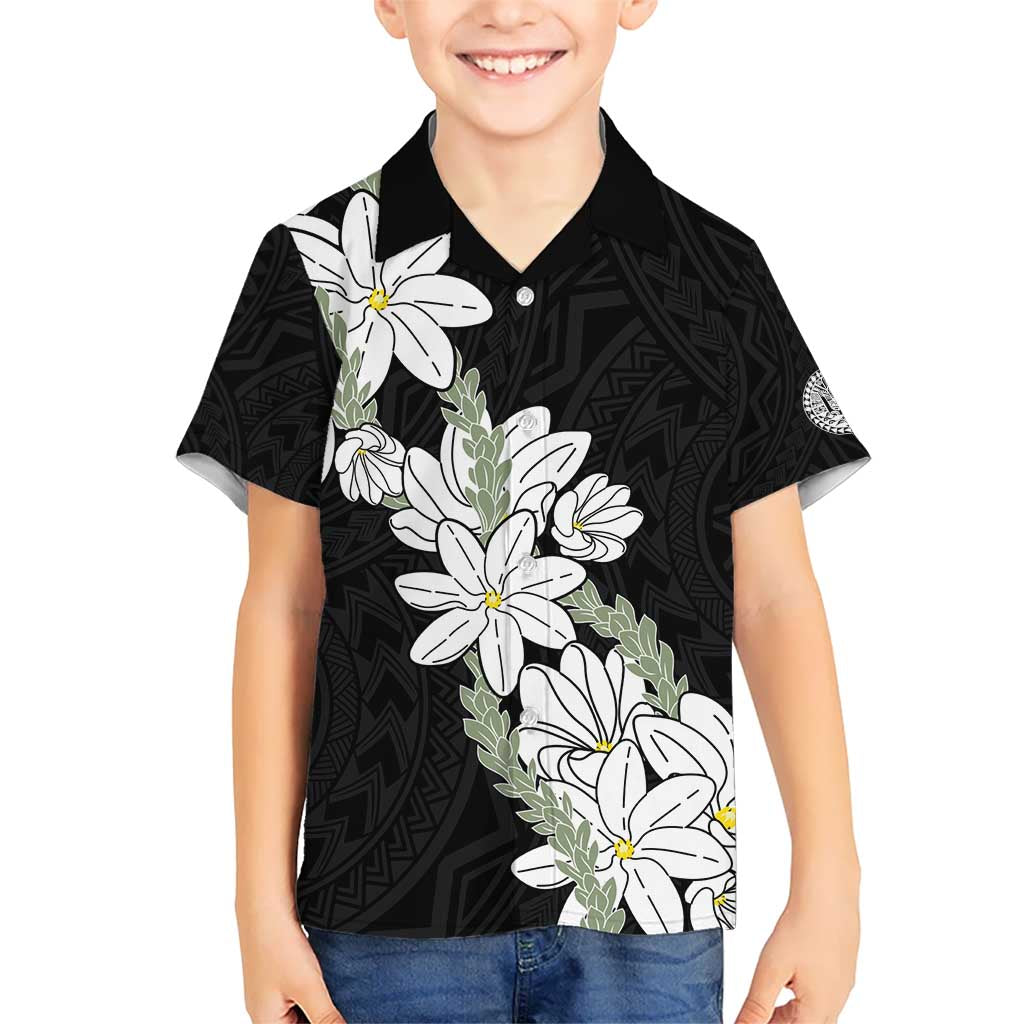 Ia Orana Tahiti Tiare Kid Hawaiian Shirt Black Lei - Polynesian Pride