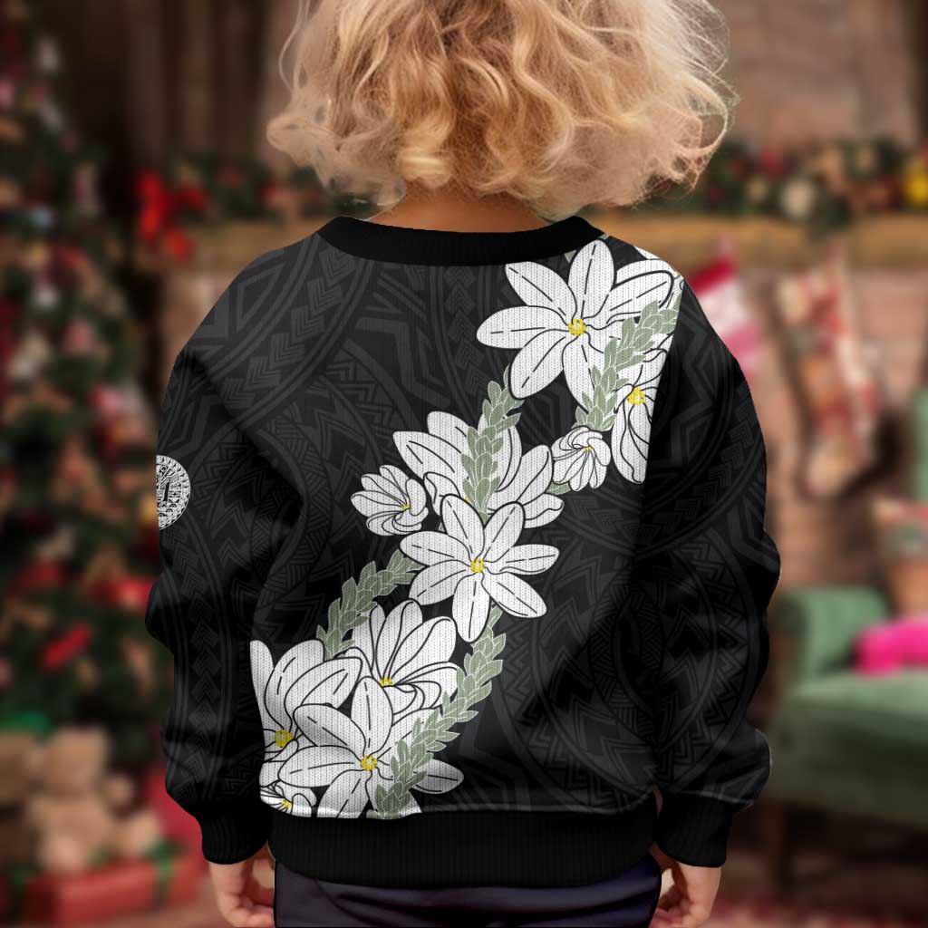Ia Orana Tahiti Tiare Kid Ugly Christmas Sweater Black Lei - Polynesian Pride