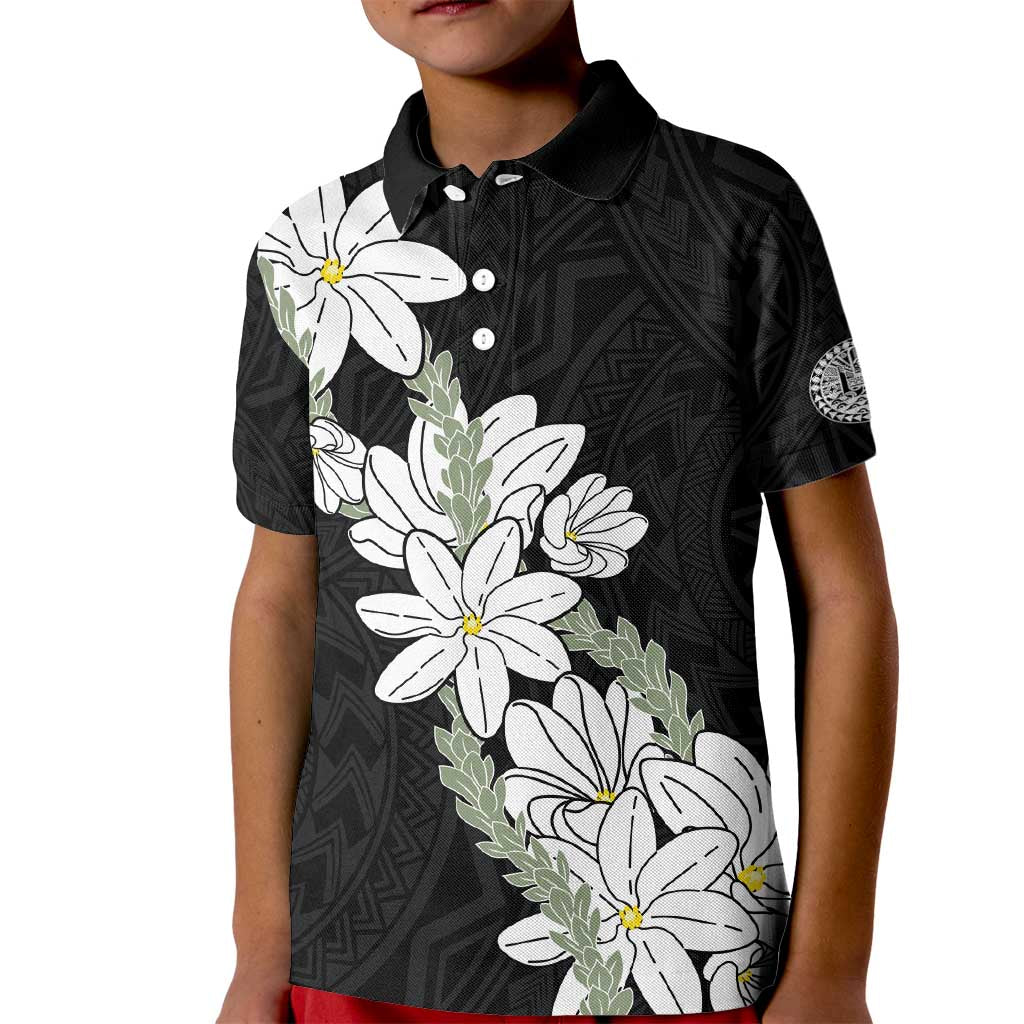 Ia Orana Tahiti Tiare Kid Polo Shirt Black Lei - Polynesian Pride
