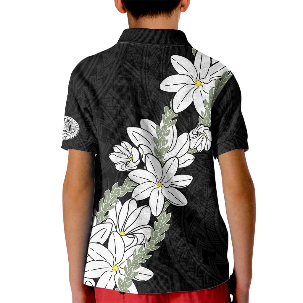 Ia Orana Tahiti Tiare Kid Polo Shirt Black Lei - Polynesian Pride