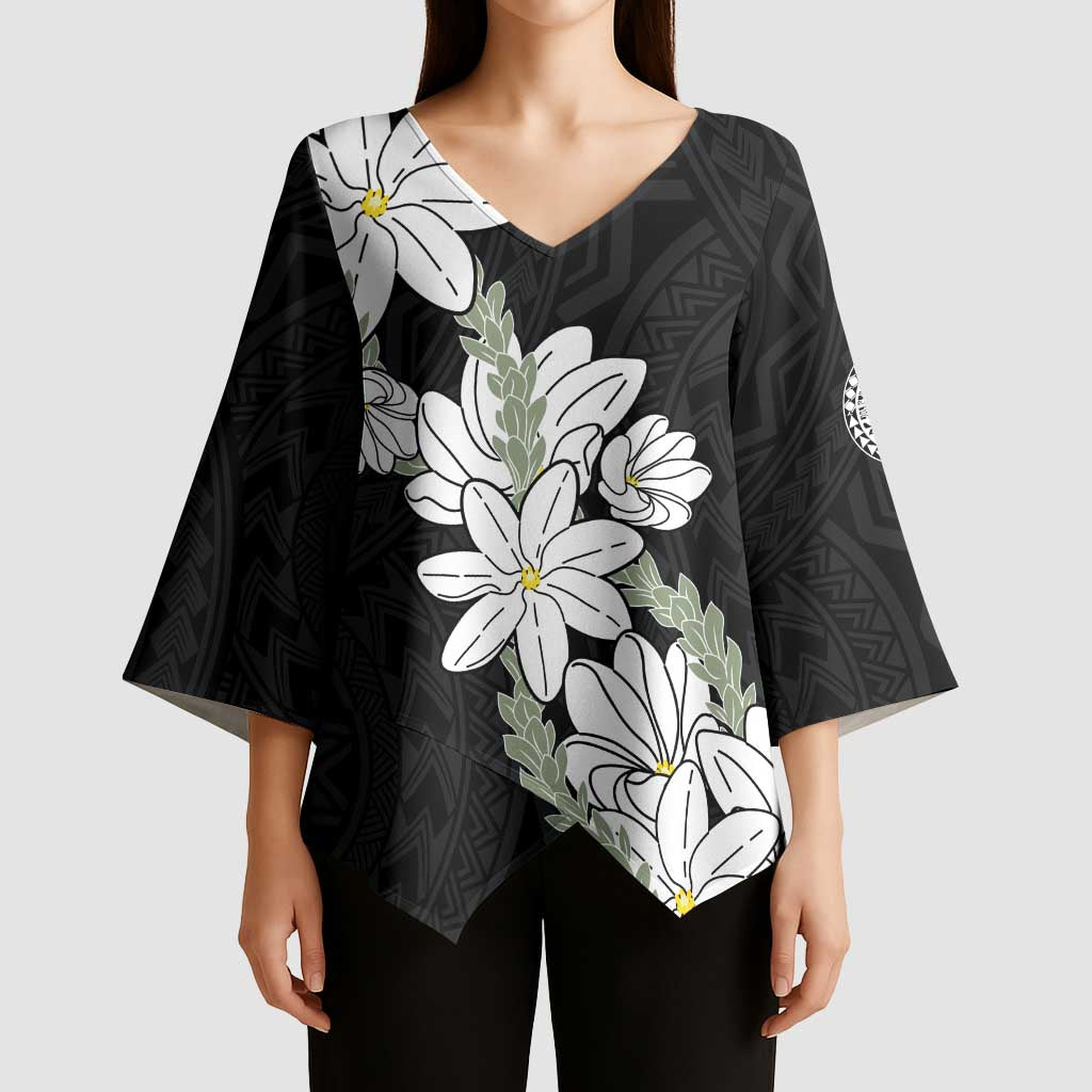 Ia Orana Tahiti Tiare Kimono Sleeve Blouse Black Lei - Polynesian Pride