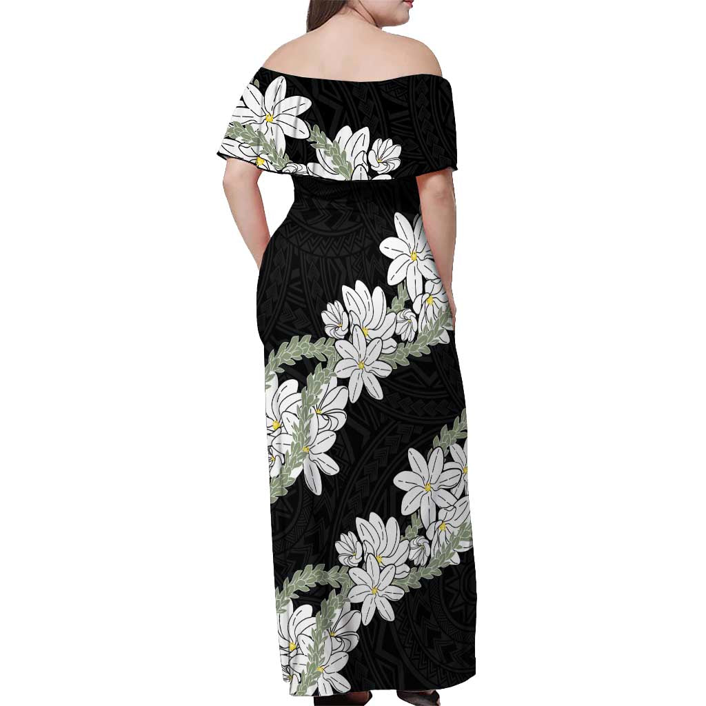 Ia Orana Tahiti Tiare Off Shoulder Maxi Dress Black Lei - Polynesian Pride