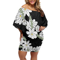 Ia Orana Tahiti Tiare Off Shoulder Short Dress Black Lei - Polynesian Pride