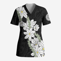 Ia Orana Tahiti Tiare Scrub Top Black Lei - Polynesian Pride