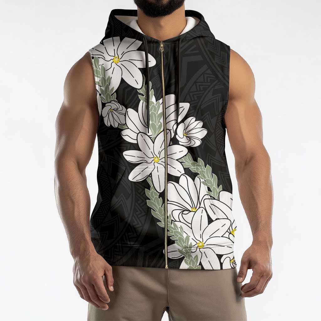 Ia Orana Tahiti Tiare Sleeveless Zip Hoodie Black Lei - Polynesian Pride