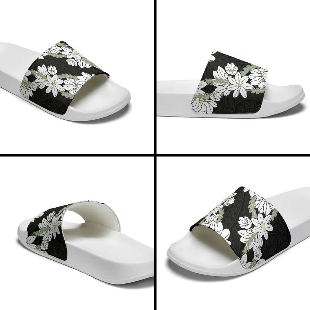 Ia Orana Tahiti Tiare Slide Sandals Black Lei - Polynesian Pride