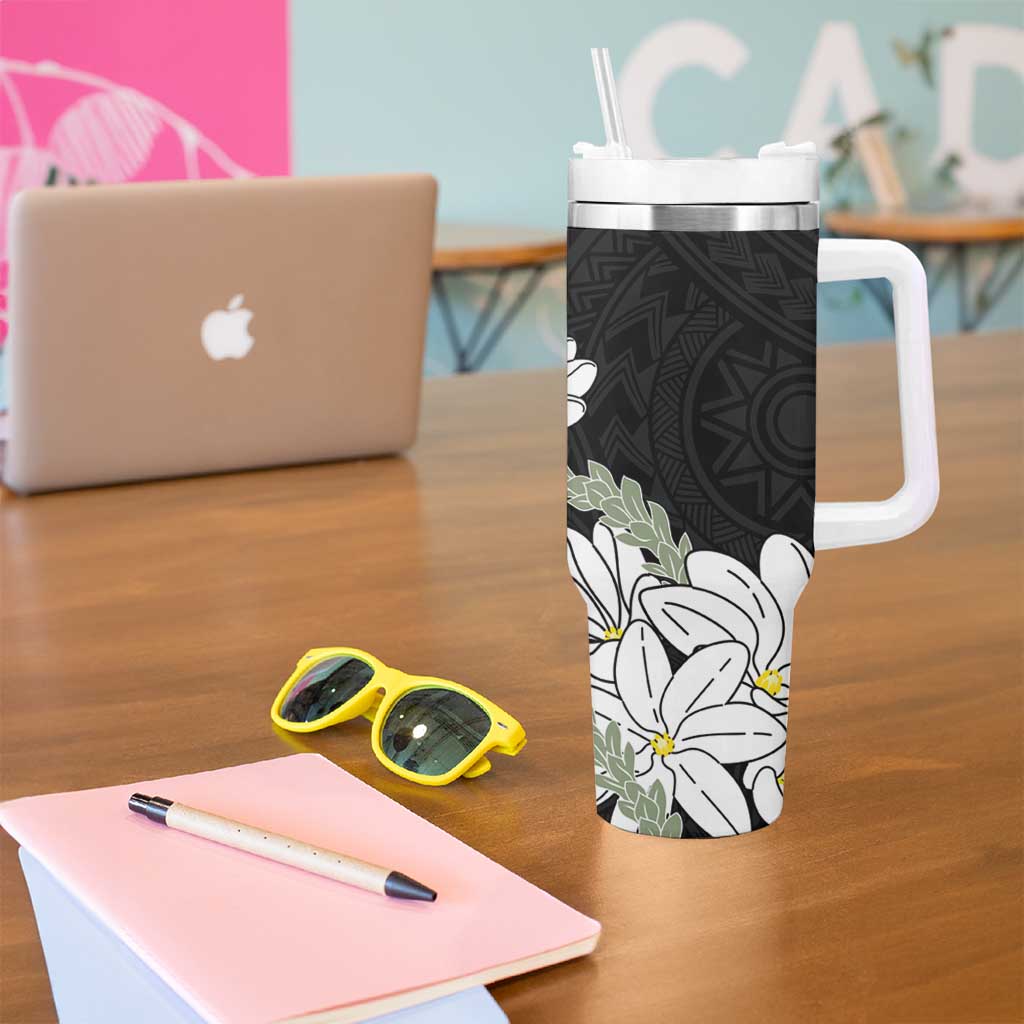 Ia Orana Tahiti Tiare Tumbler With Handle Black Lei - Polynesian Pride