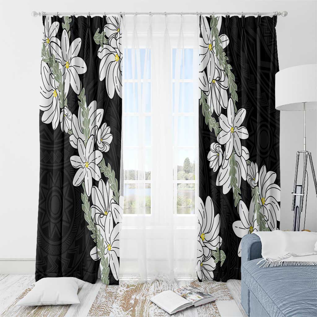 Ia Orana Tahiti Tiare Window Curtain Black Lei - Polynesian Pride