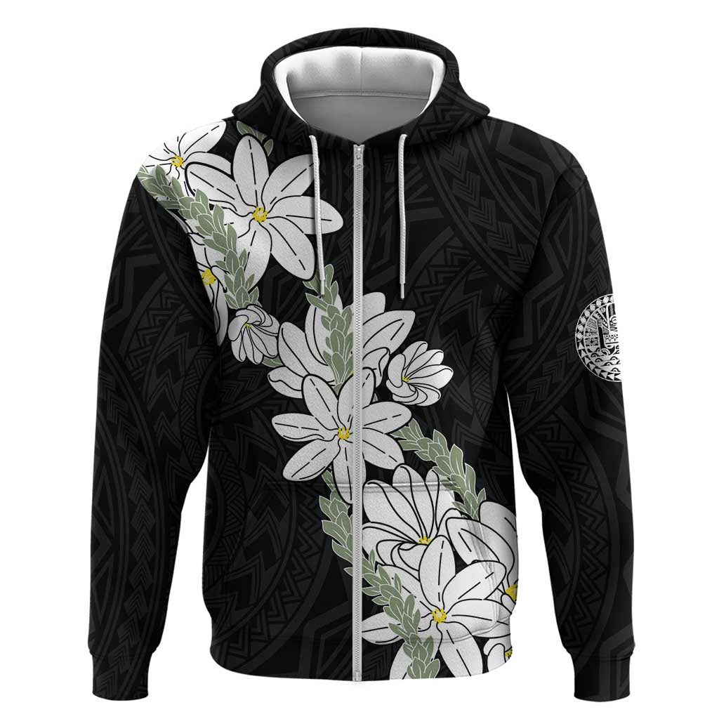 Ia Orana Tahiti Tiare Zip Hoodie Black Lei - Polynesian Pride