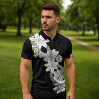 Ia Orana Tahiti Tiare Zipper Polo Shirt Black Lei - Polynesian Pride
