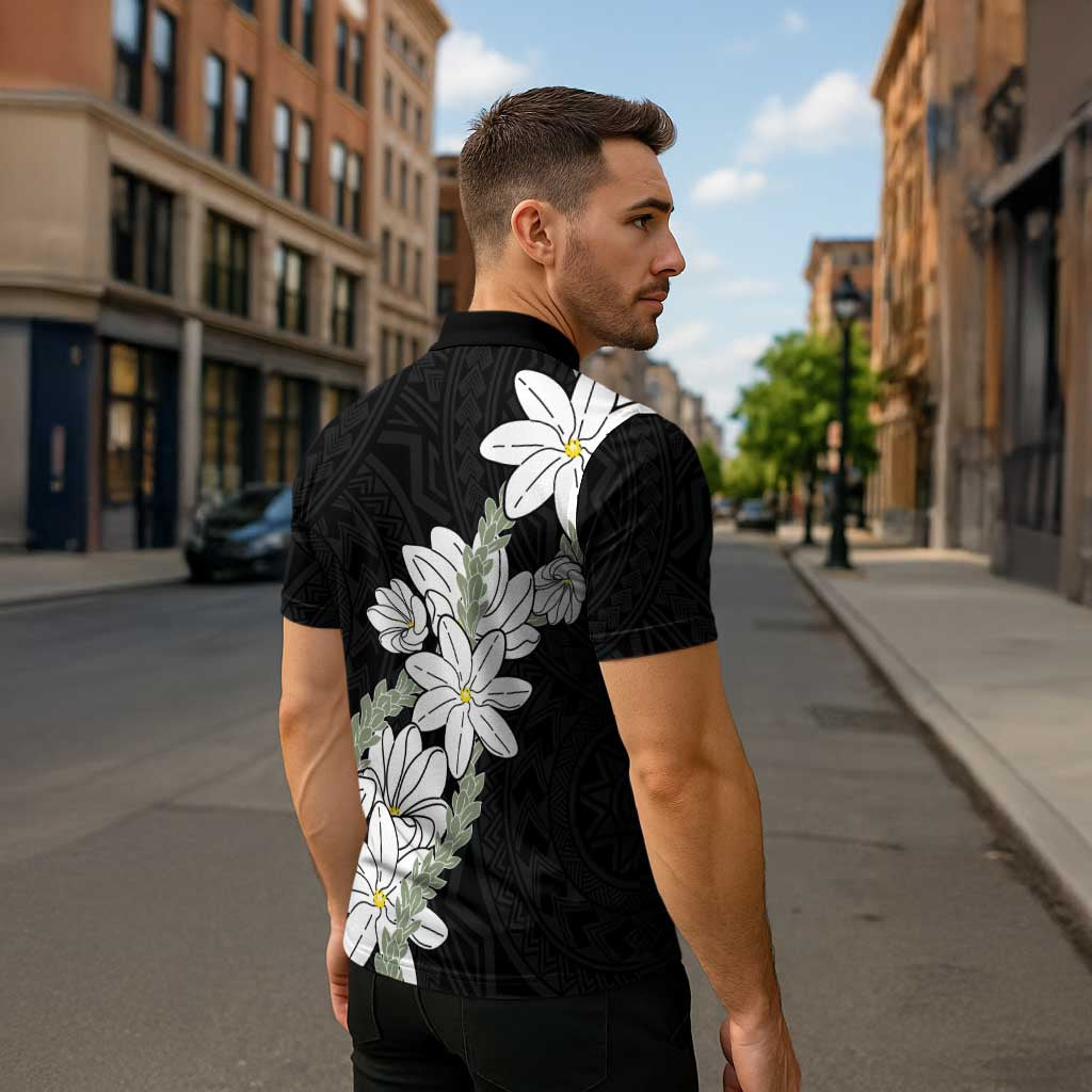 Ia Orana Tahiti Tiare Zipper Polo Shirt Black Lei - Polynesian Pride