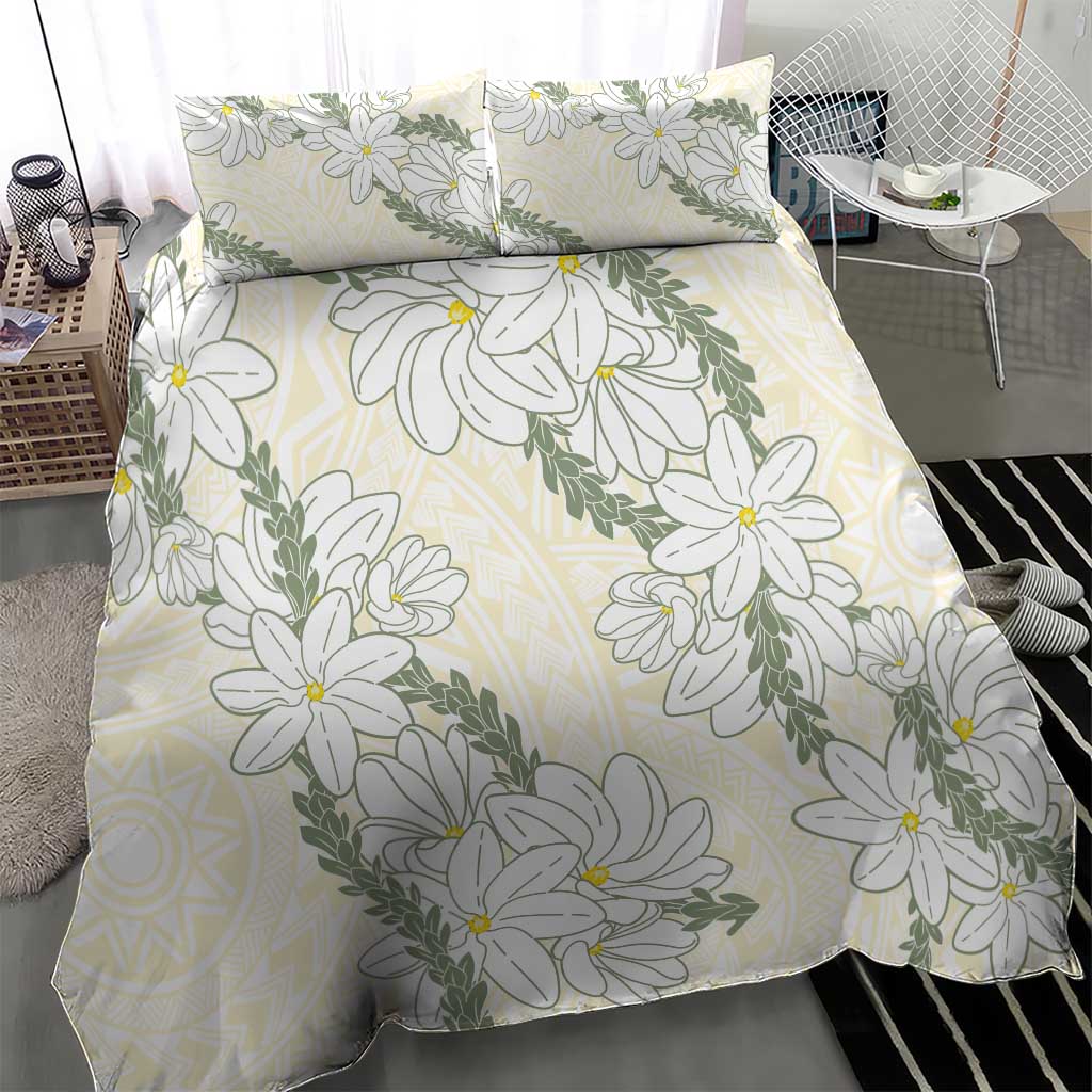 Ia Orana Tahiti Tiare Bedding Set Lemon Yellow Lei - Polynesian Pride