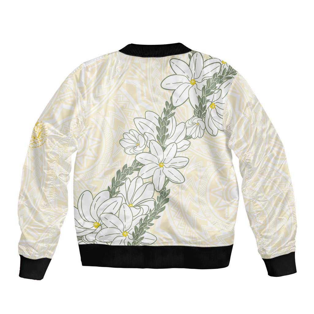 Ia Orana Tahiti Tiare Bomber Jacket Lemon Yellow Lei - Polynesian Pride