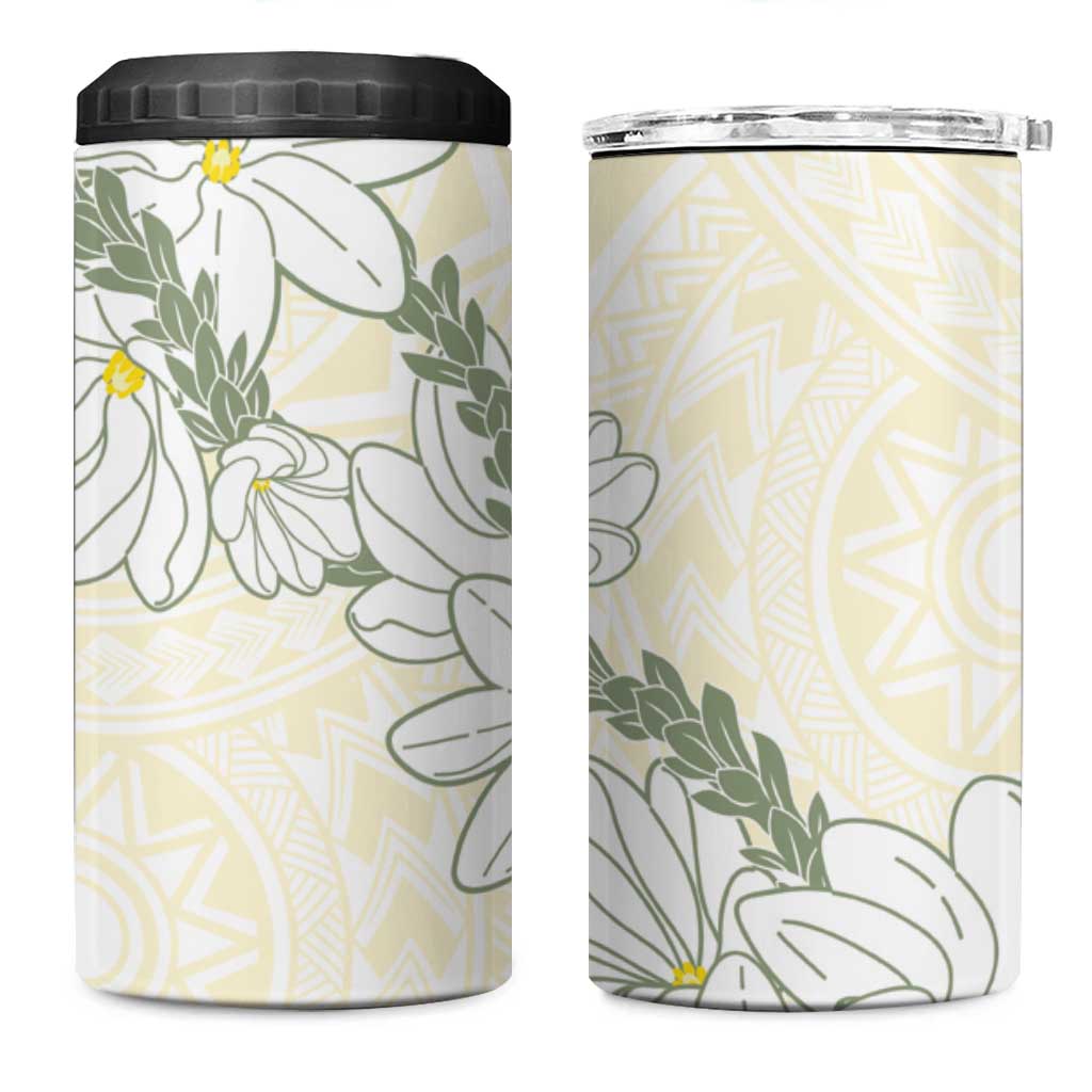 Ia Orana Tahiti Tiare 4 in 1 Can Cooler Tumbler Lemon Yellow Lei - Polynesian Pride