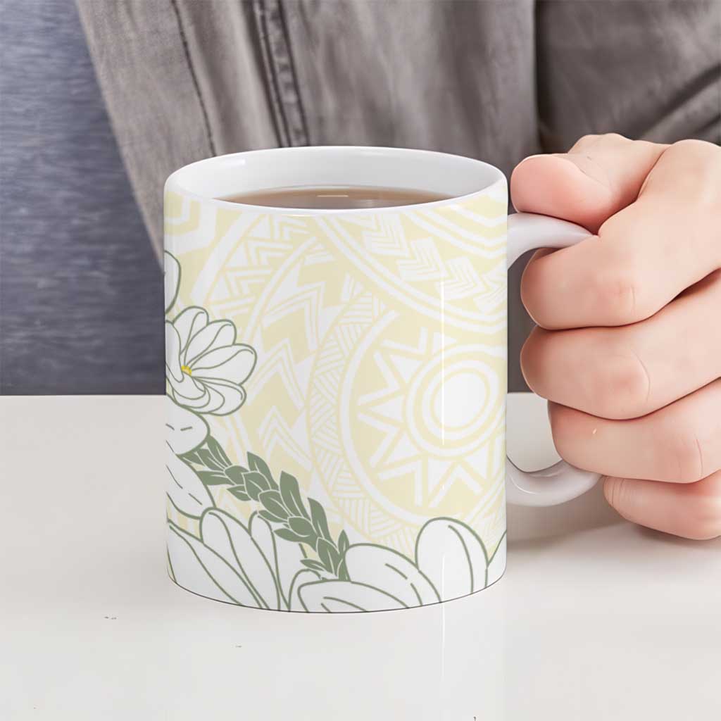 Ia Orana Tahiti Tiare Ceramic Mug Lemon Yellow Lei - Polynesian Pride