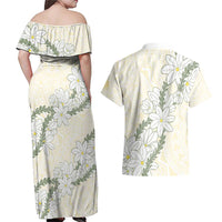 Ia Orana Tahiti Tiare Couples Matching Off Shoulder Maxi Dress and Hawaiian Shirt Lemon Yellow Lei LT7 - Polynesian Pride