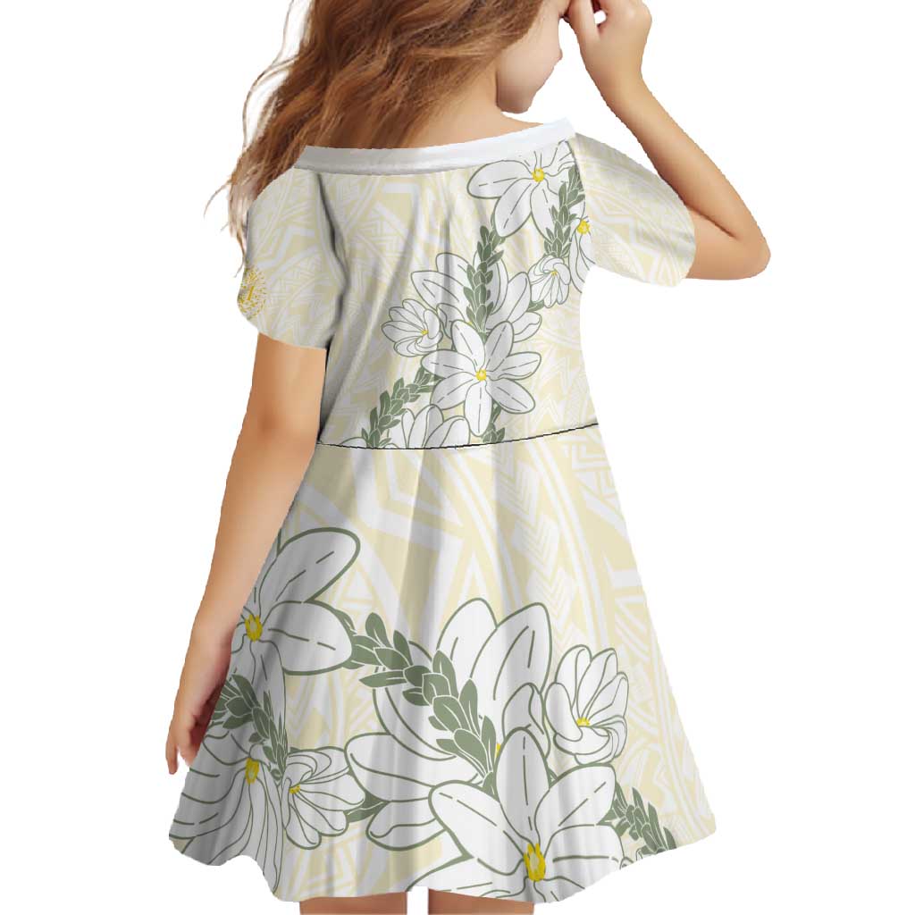 Ia Orana Tahiti Tiare Family Matching Off Shoulder Maxi Dress and Hawaiian Shirt Lemon Yellow Lei - Polynesian Pride