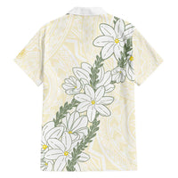 Ia Orana Tahiti Tiare Family Matching Off Shoulder Maxi Dress and Hawaiian Shirt Lemon Yellow Lei - Polynesian Pride