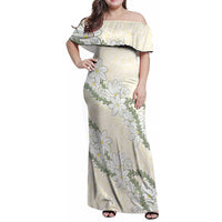 Ia Orana Tahiti Tiare Family Matching Off Shoulder Maxi Dress and Hawaiian Shirt Lemon Yellow Lei - Polynesian Pride