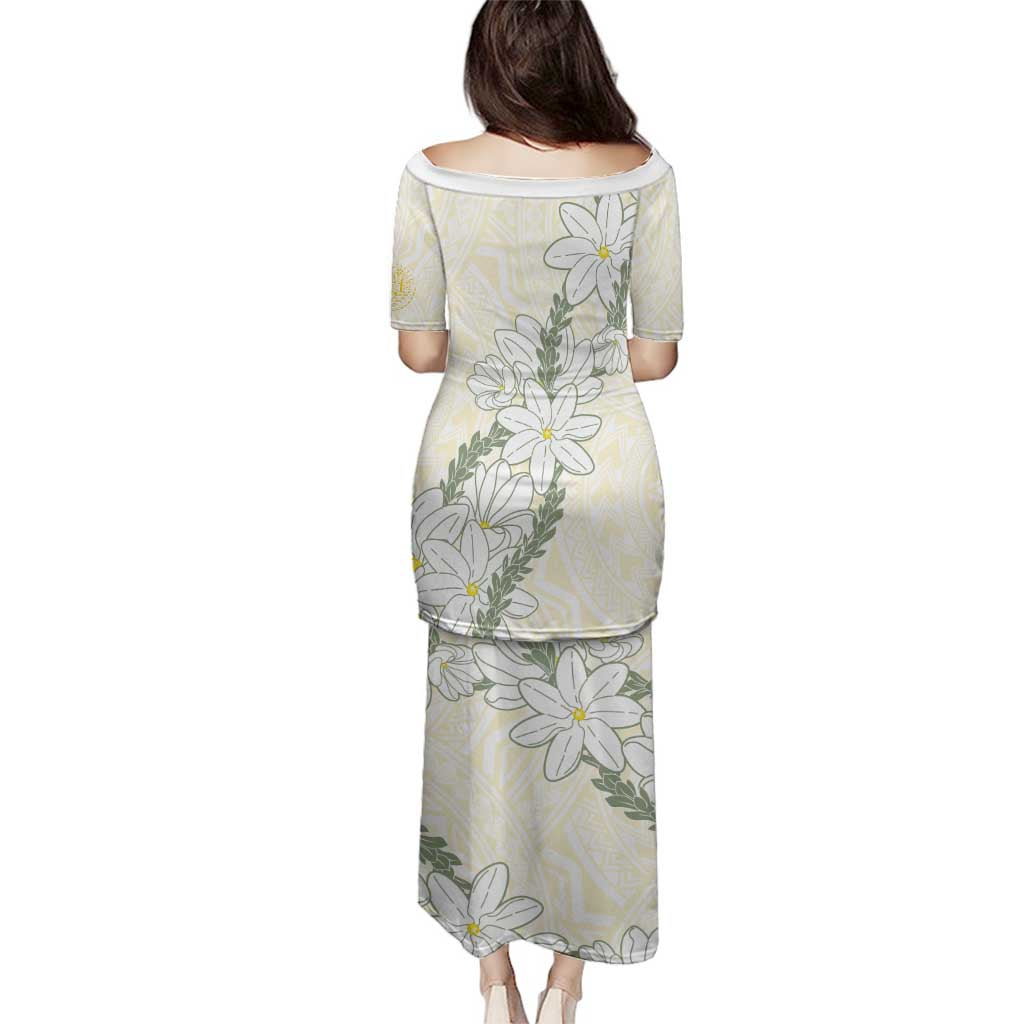 Ia Orana Tahiti Tiare Family Matching Puletasi and Hawaiian Shirt Lemon Yellow Lei - Polynesian Pride