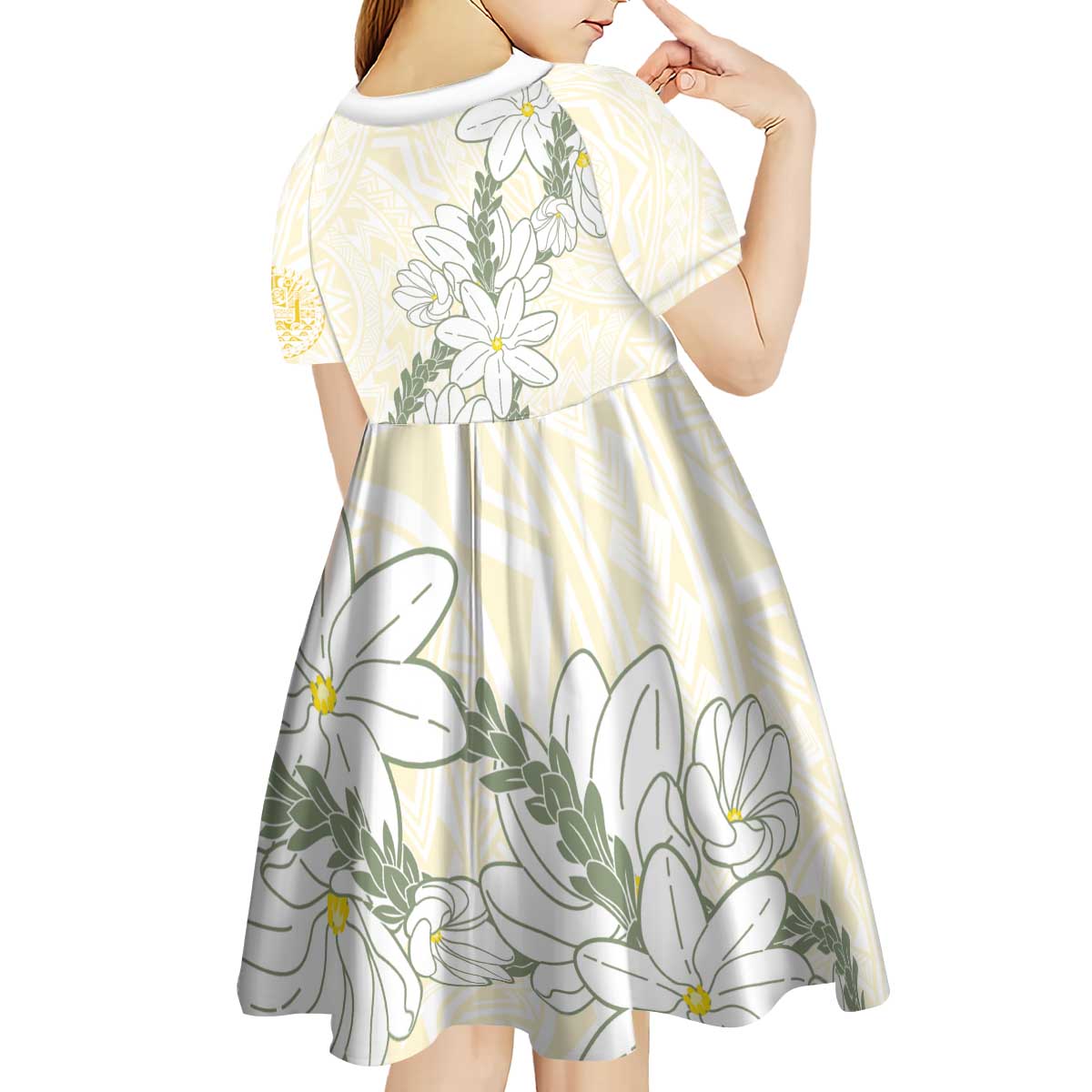 Ia Orana Tahiti Tiare Kid Short Sleeve Dress Lemon Yellow Lei - Polynesian Pride