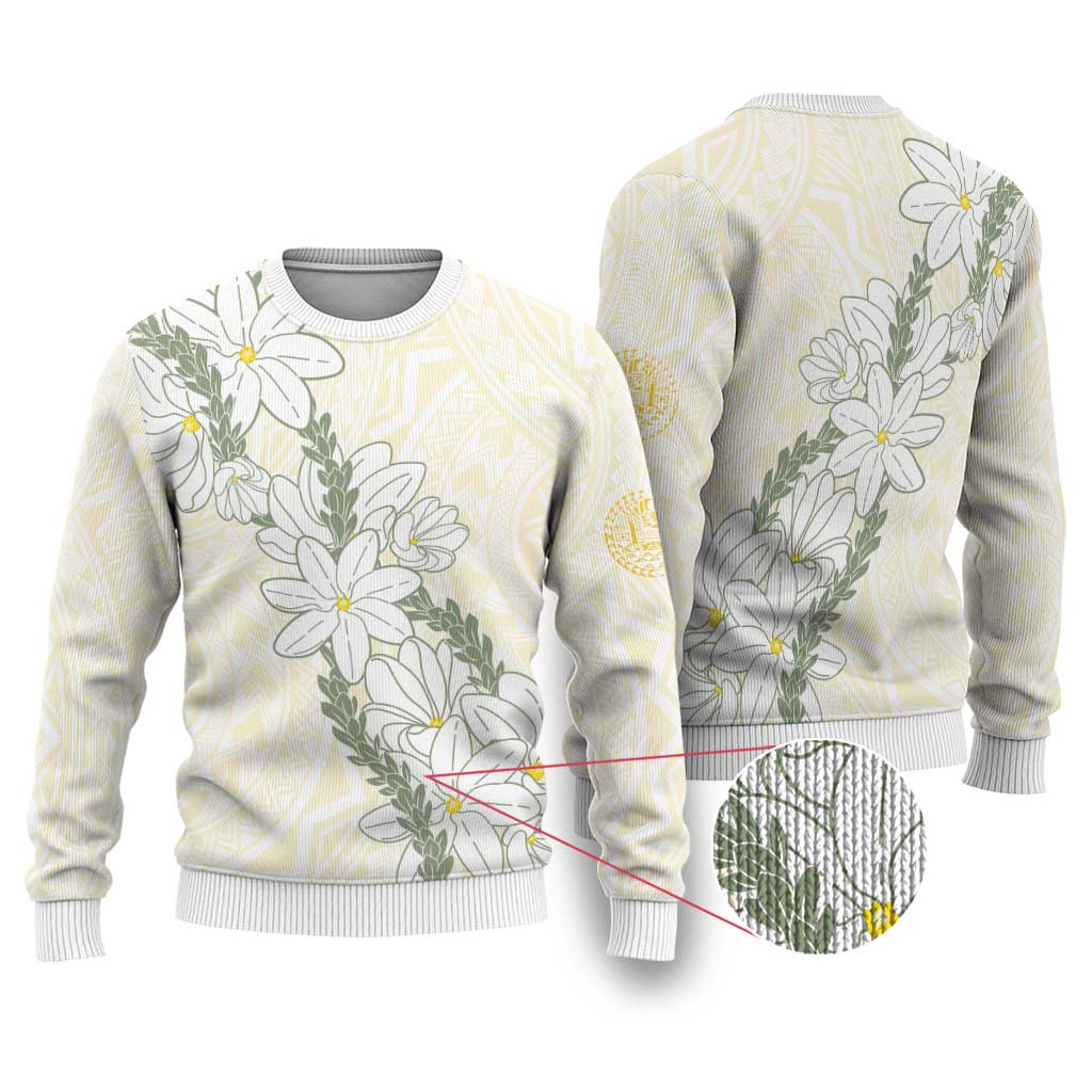 Ia Orana Tahiti Tiare Ugly Christmas Sweater Lemon Yellow Lei - Polynesian Pride