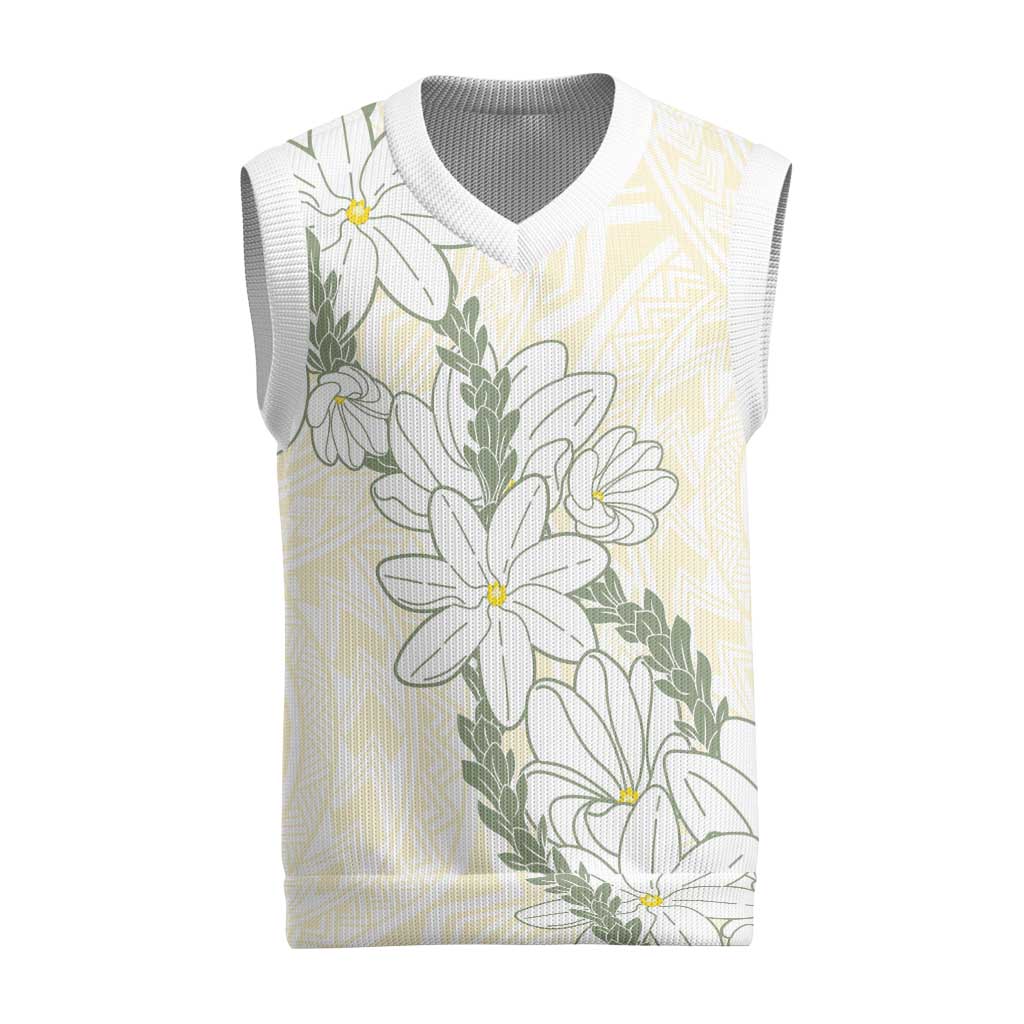 Ia Orana Tahiti Tiare Christmas Knitted V-Neck Vest Lemon Yellow Lei - Polynesian Pride