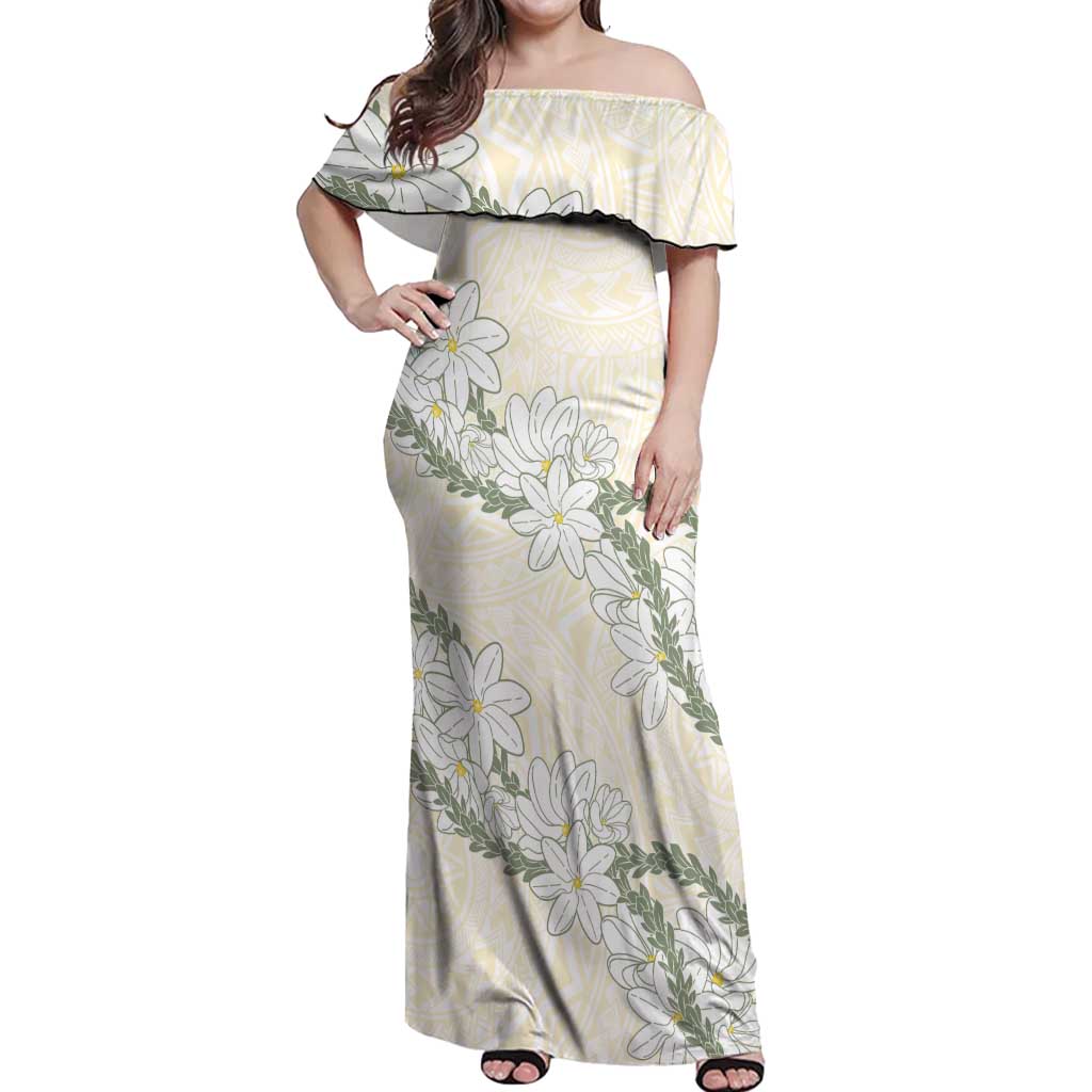 Ia Orana Tahiti Tiare Off Shoulder Maxi Dress Lemon Yellow Lei - Polynesian Pride