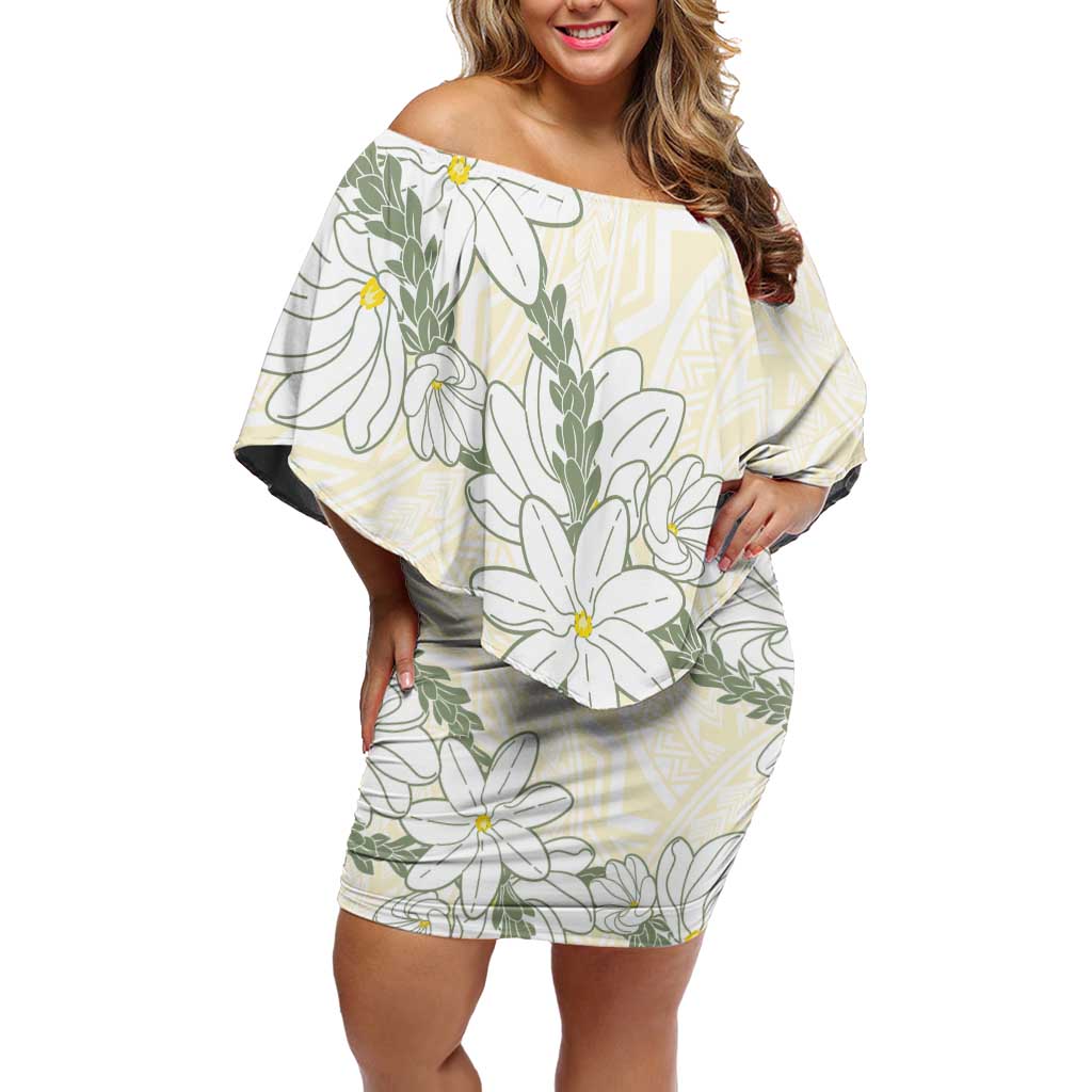 Ia Orana Tahiti Tiare Off Shoulder Short Dress Lemon Yellow Lei - Polynesian Pride