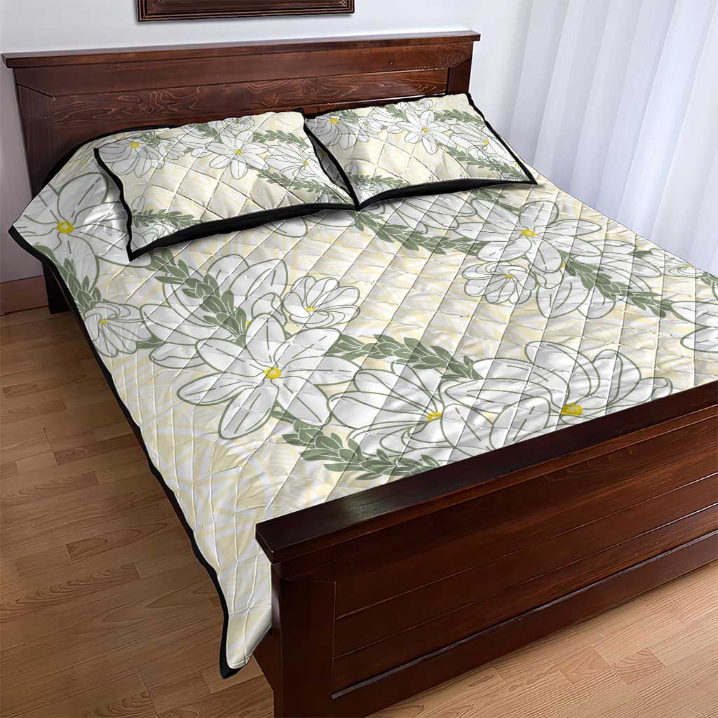 Ia Orana Tahiti Tiare Quilt Bed Set Lemon Yellow Lei - Polynesian Pride