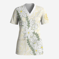 Ia Orana Tahiti Tiare Scrub Top Lemon Yellow Lei - Polynesian Pride
