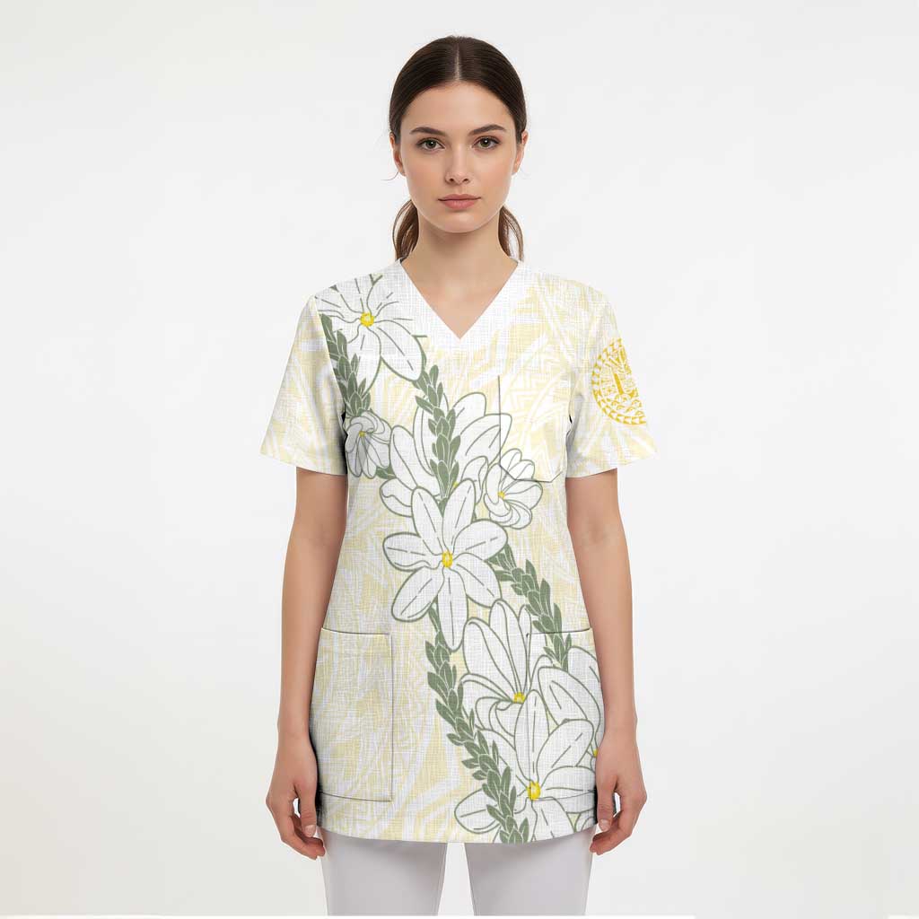 Ia Orana Tahiti Tiare Scrub Top Lemon Yellow Lei - Polynesian Pride