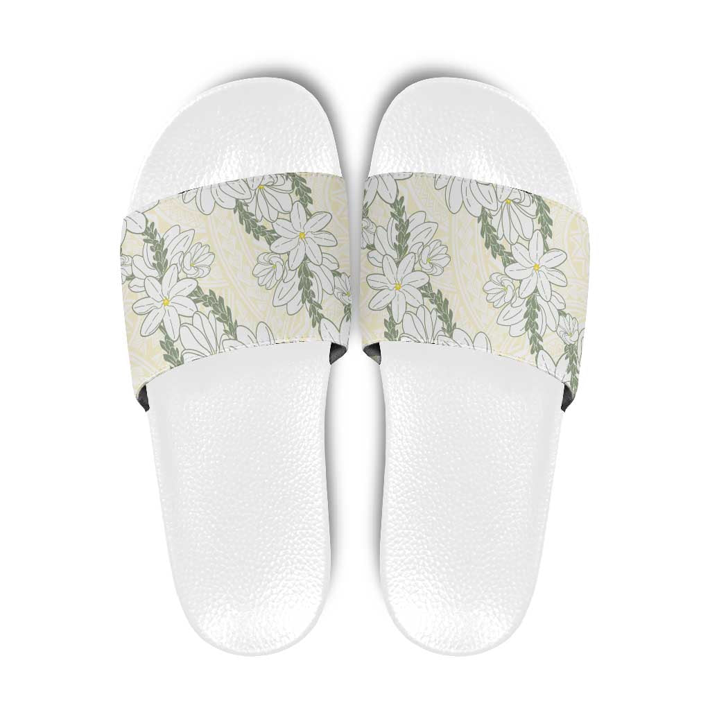Ia Orana Tahiti Tiare Slide Sandals Lemon Yellow Lei - Polynesian Pride